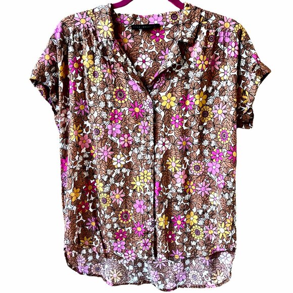 Jane & Delancey Blouse Top Button Down Gold Metallic Thread Anthropologie - Picture 5 of 9